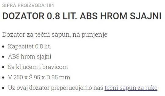DOZATOR 0.8L ABS HROM-DIM 184