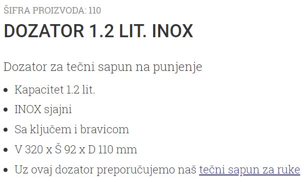 DOZATOR 1.2L INOX 1100 UNIONCLEAN