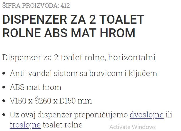 DRZAC TOALET PAPIRA 2 ROLNE ABS MAT HROM 412
