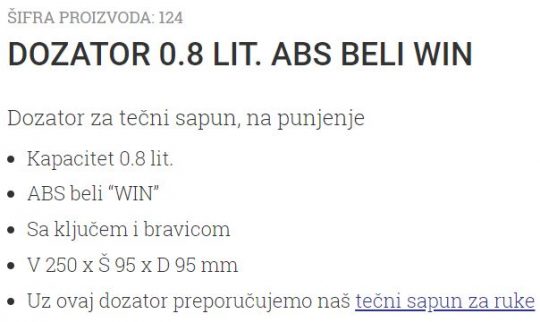 DOZATOR 0.8L WIN ABS BELI 124